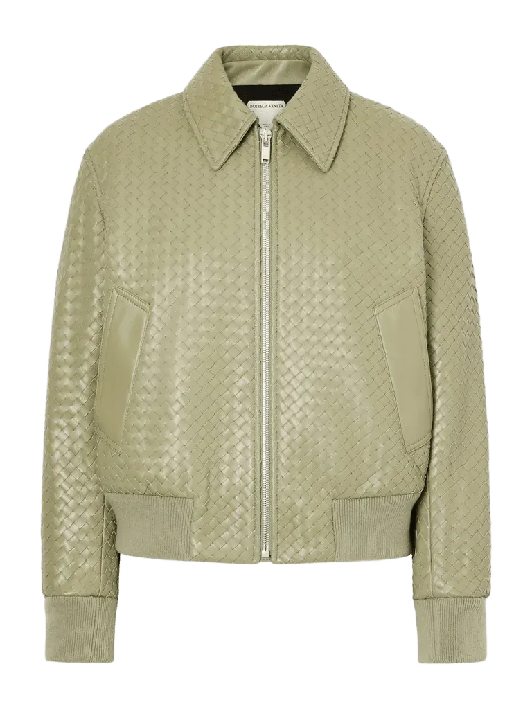 Rib-trimmed Intrecciato leather blouson jacket