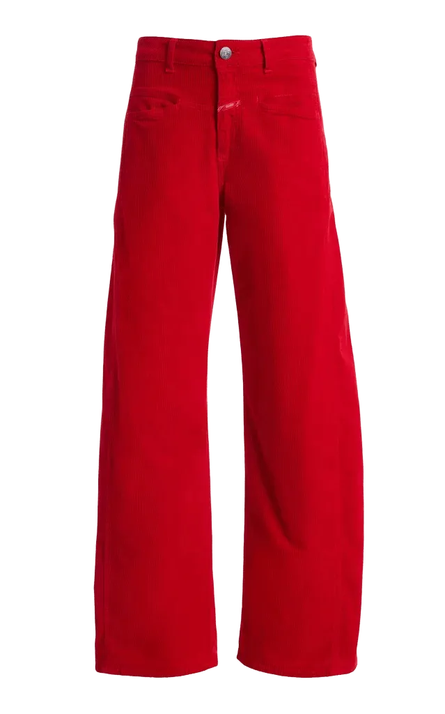 Tori-X Stretch-Corduroy Mid-Rise Barrel-Leg Jeans