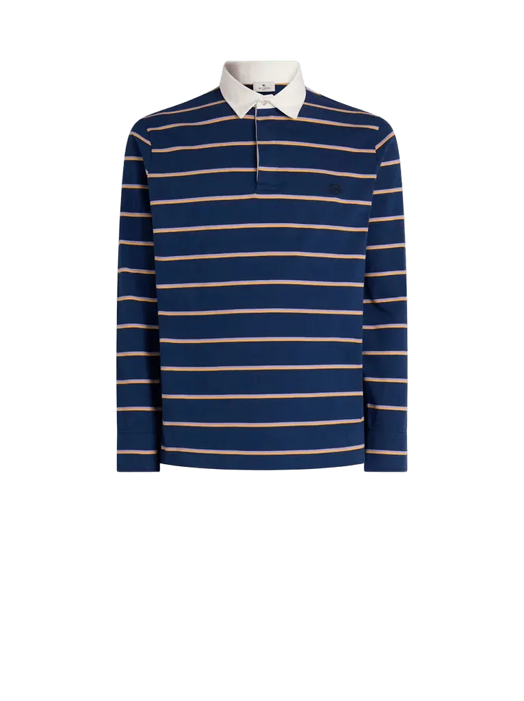 LONG-SLEEVED COTTON POLO SHIRT WITH SHIRT COLLAR AND STRIPED MOTIF