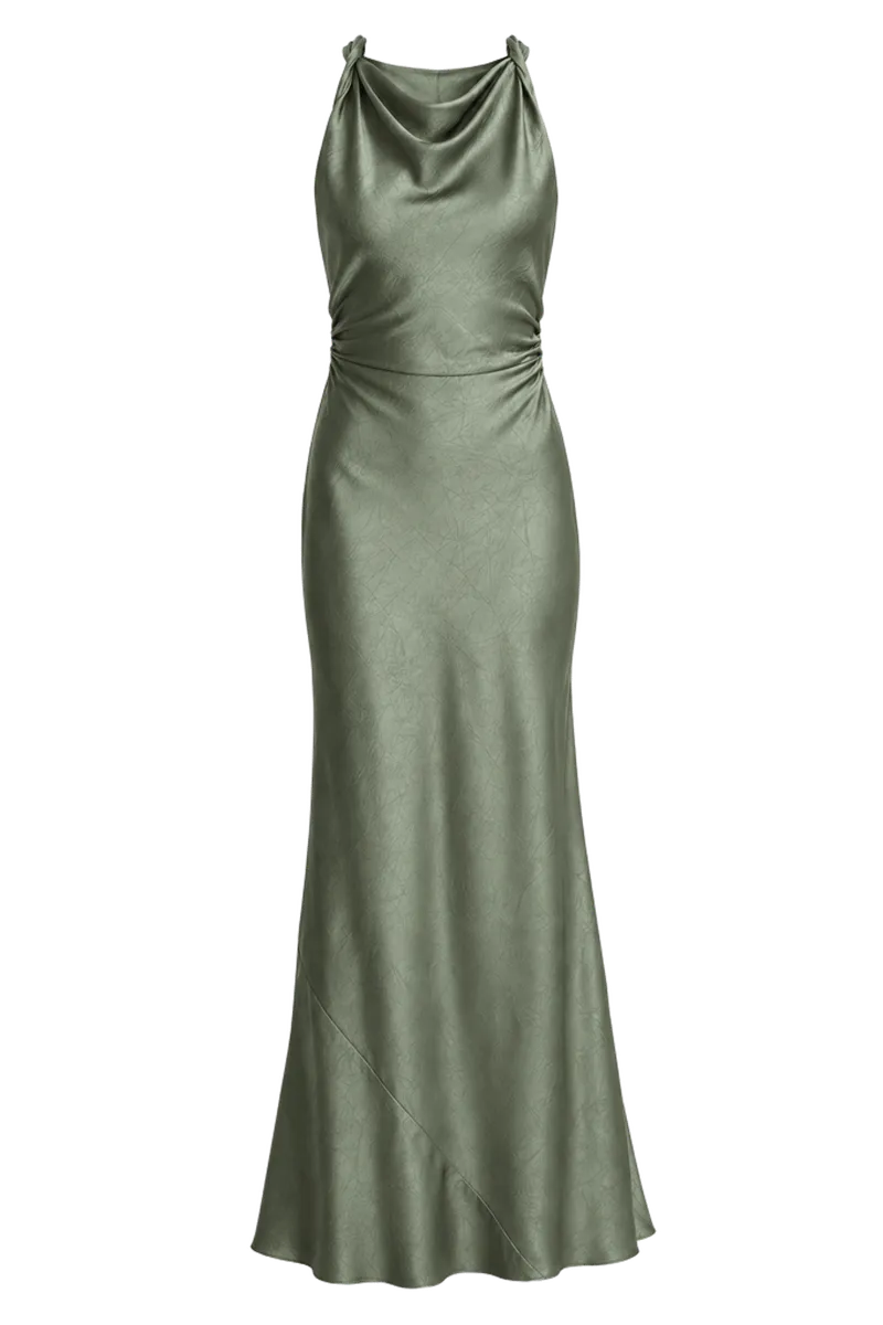 Satin Twist-Shoulder Dress