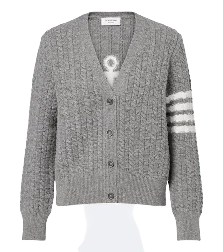 4-Bar cable-knit virgin wool cardigan