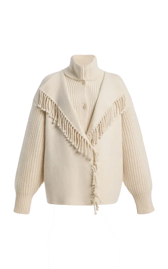 The Cropped Fringed Jacquard Wool Coat
