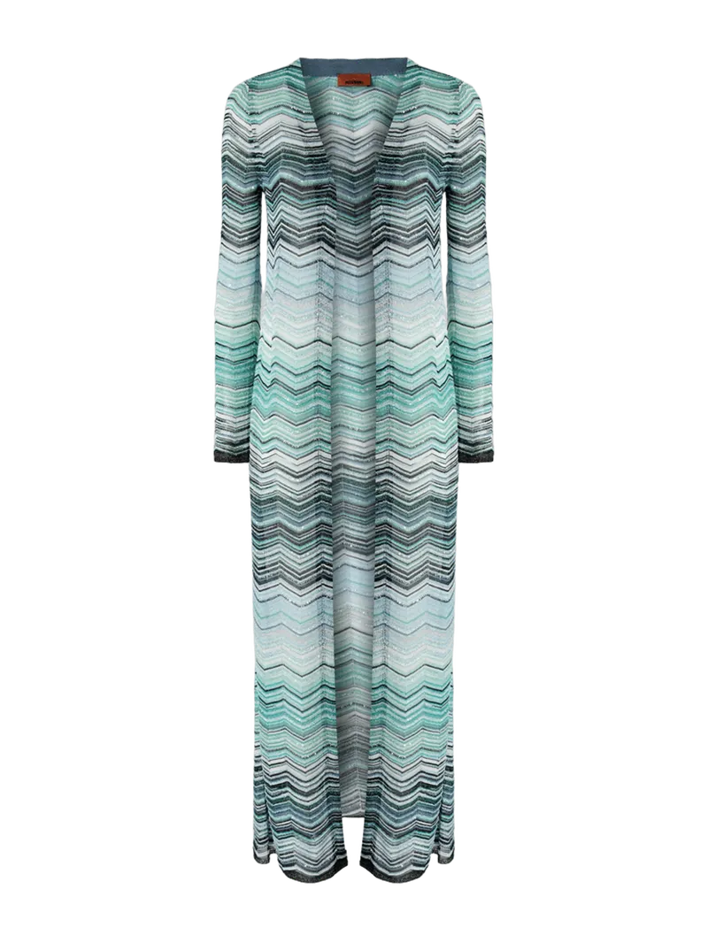 Long cardigan with a chevron pattern with sequins
