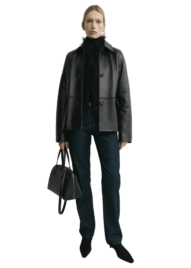 Grained leather jacket black