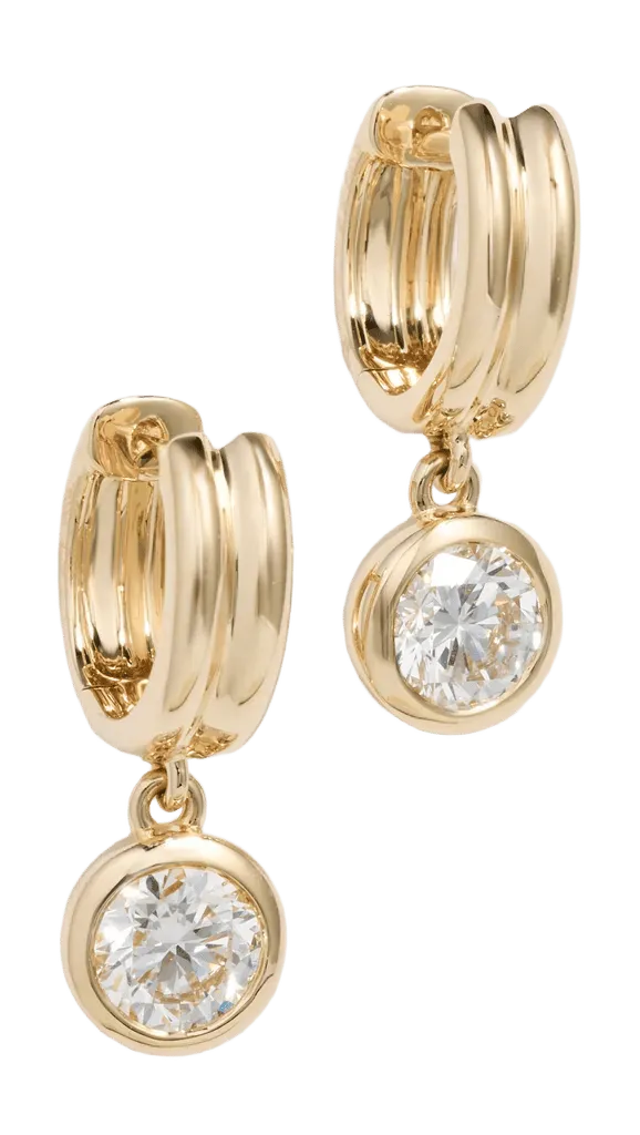 Bezel Round Lab Grown Diamond Drop Huggie Earrings