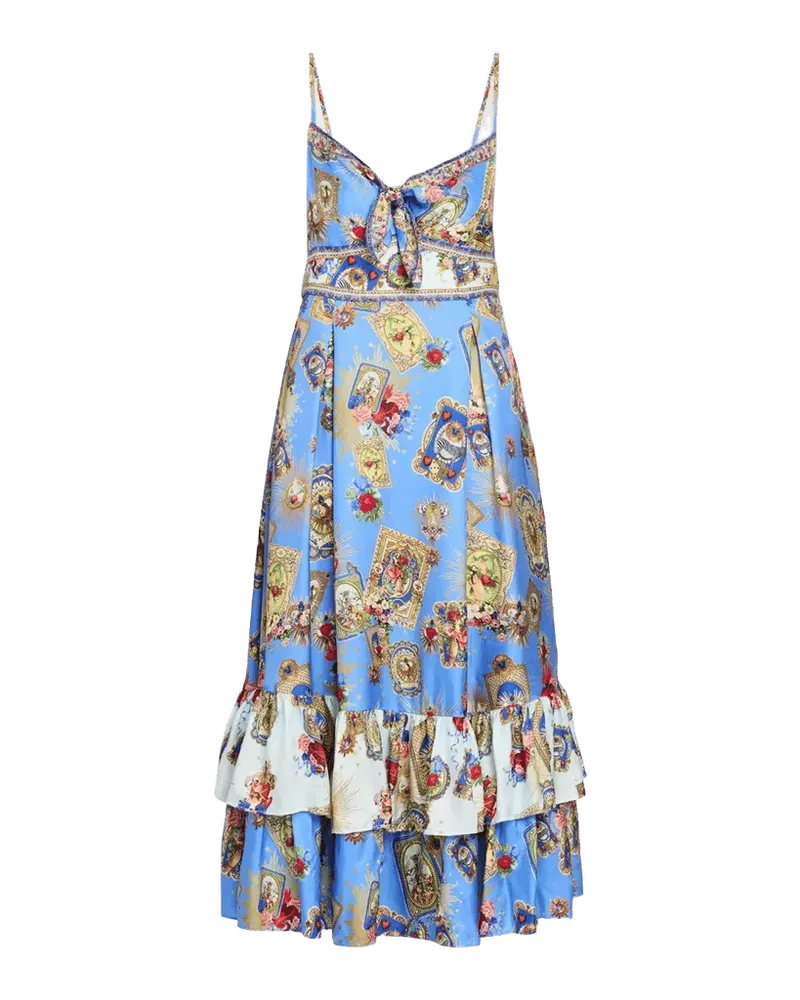 Verses in Vintage Ruffle-Hem Tie-Front Midi Dress