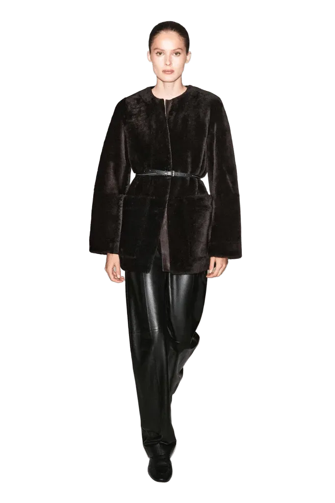 COLLARLESS SHEARLING JACKET