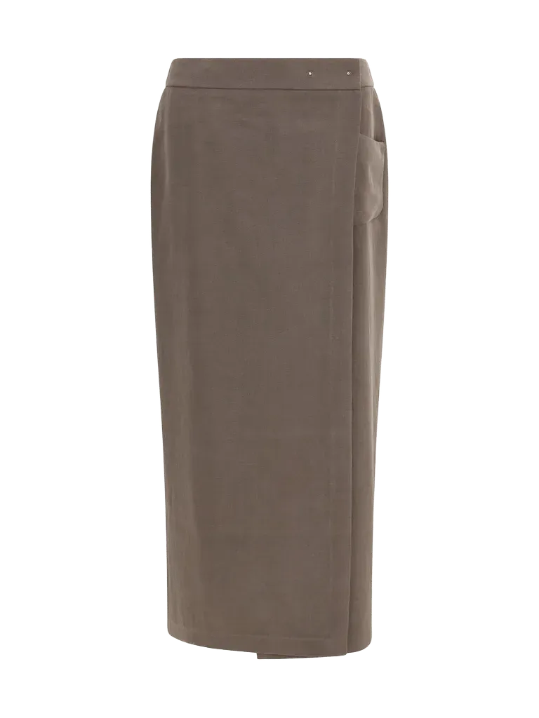 Giorgio Armani Silk and Wool Wrap Skirt — Brown