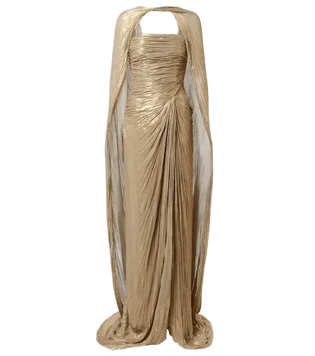 Pleated caped bustier gown
