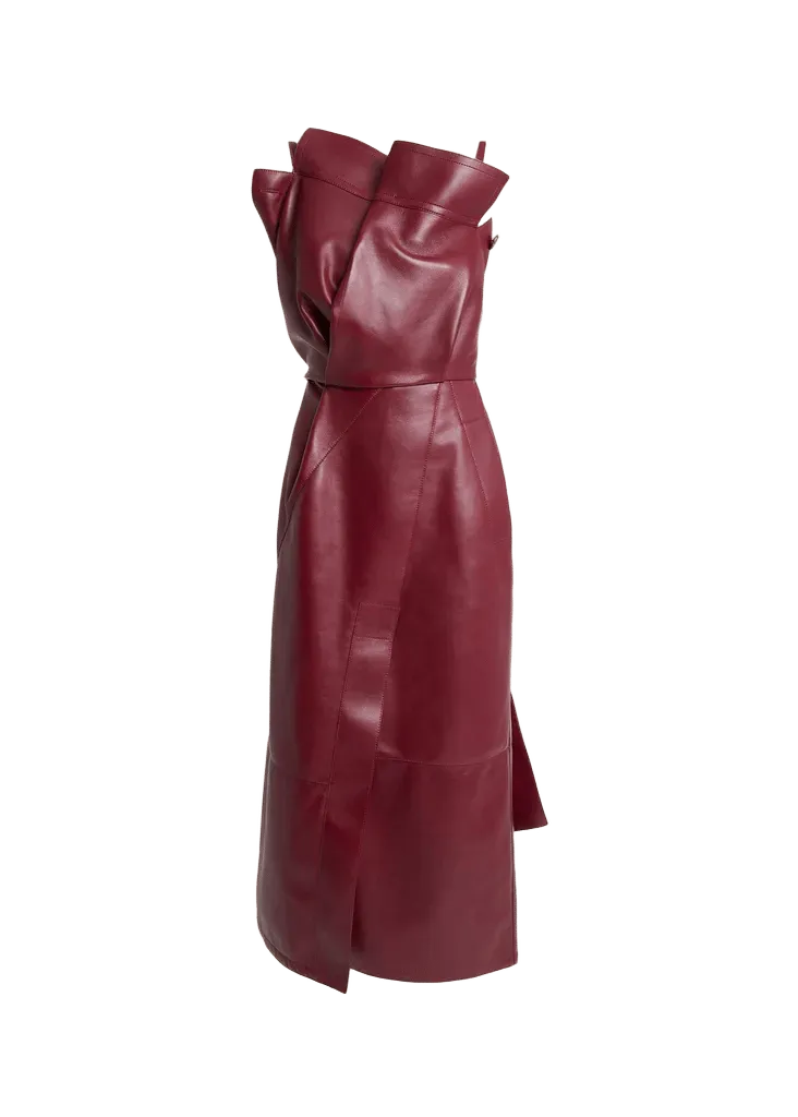Givenchy Asymmetric Ruffle Leather Midi Dress