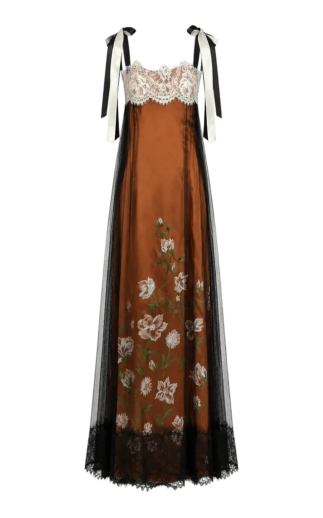 Hand-Painted Floral Tulle Gown