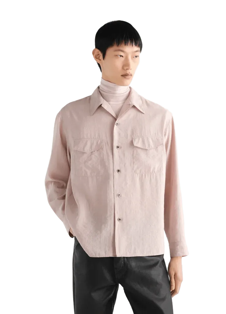 CONVERTIBLE COLLAR SHIRT IN DRY SILK