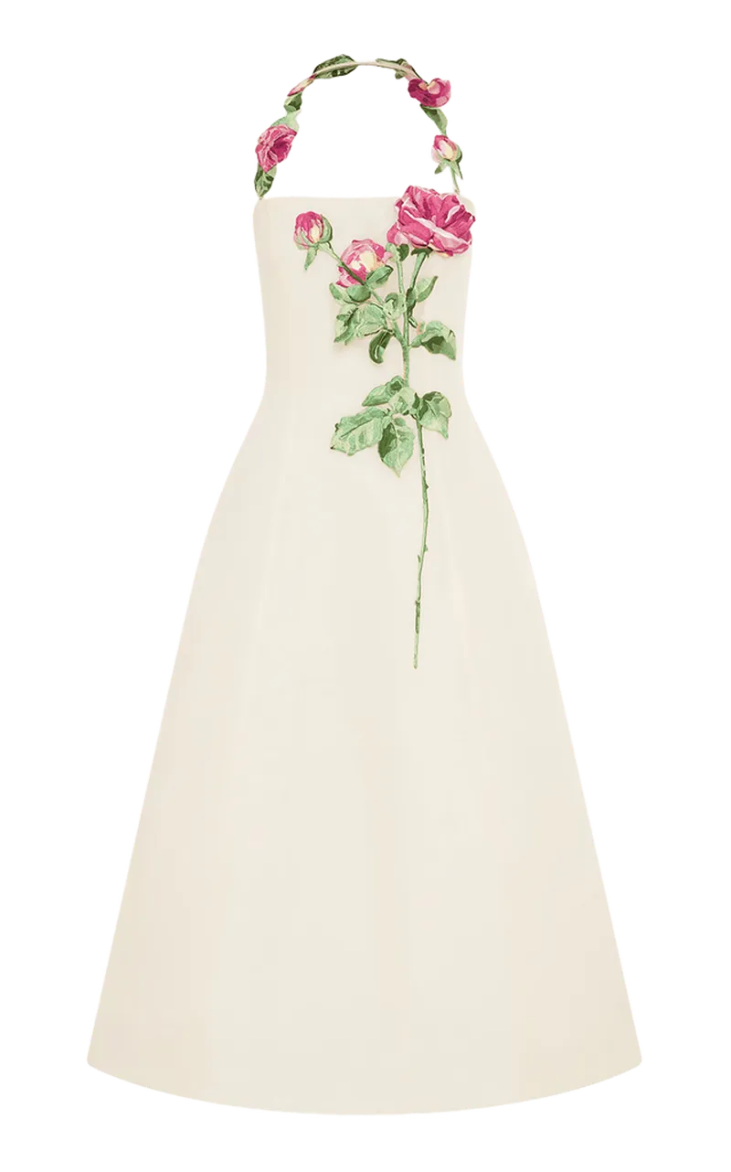 Lynn Embroidered Linen-SIlk Midi Dress