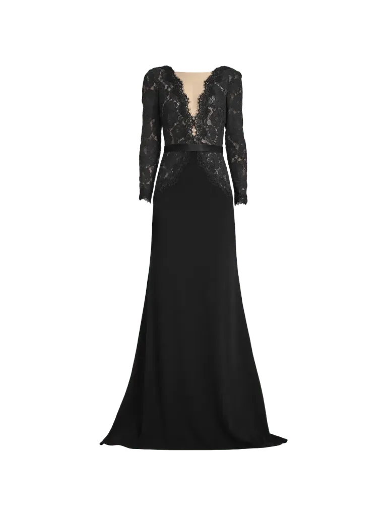 Corwin lace-panelled belted gown