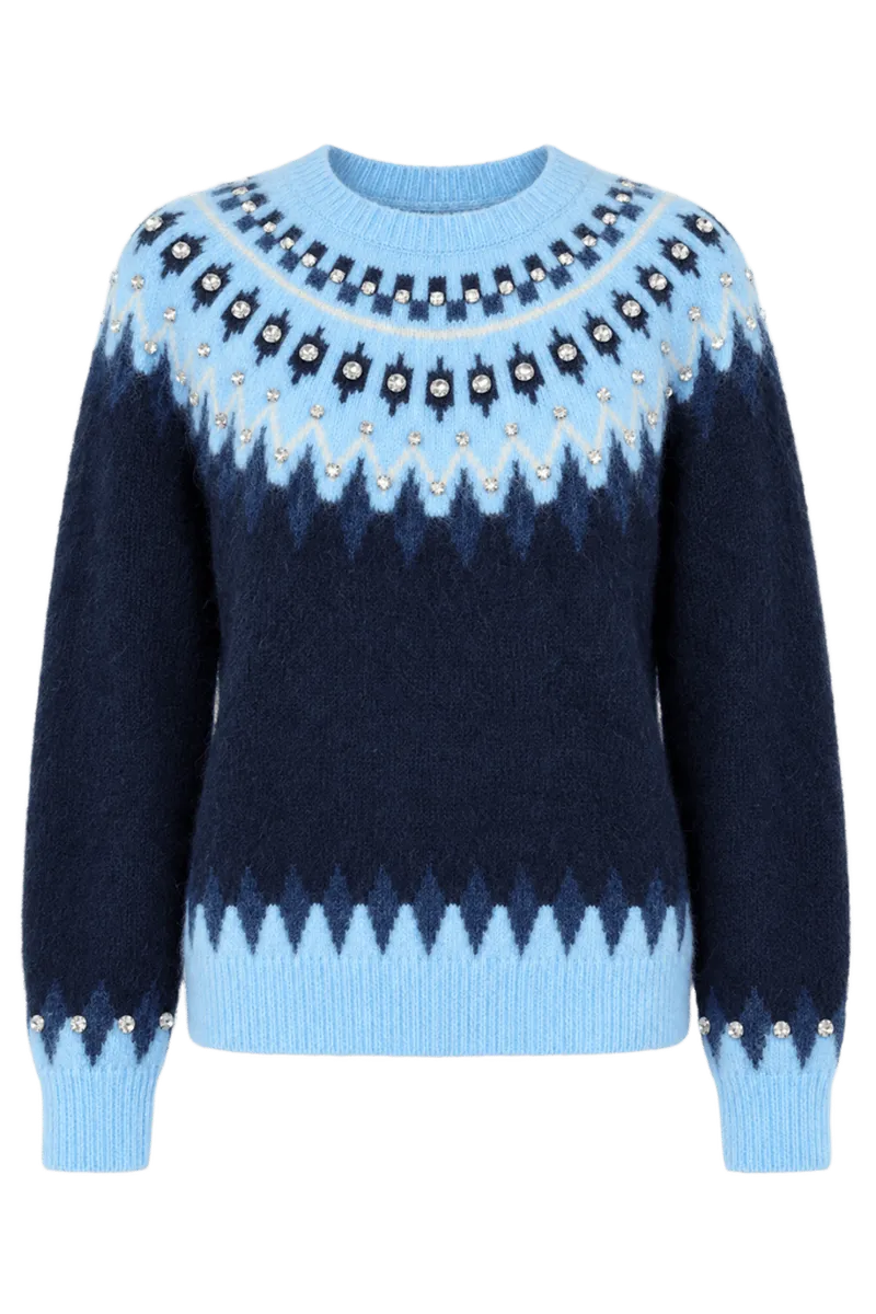 Glacier Fair Isle Embellished Heather Sweater