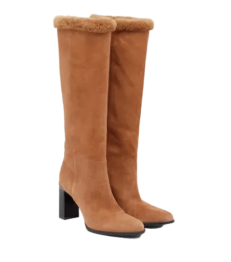 Bibi shearling-trimmed suede knee-high boots