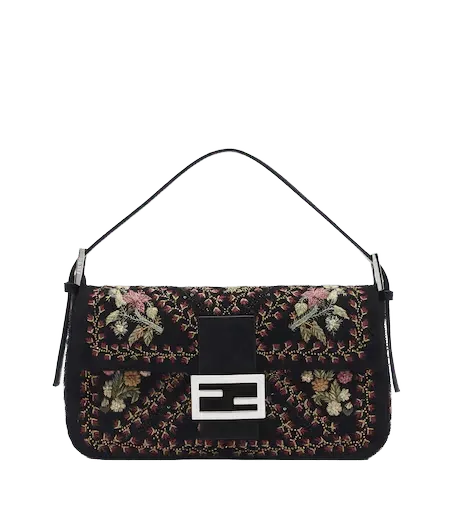 Baguette 26424 floral suede shoulder bag