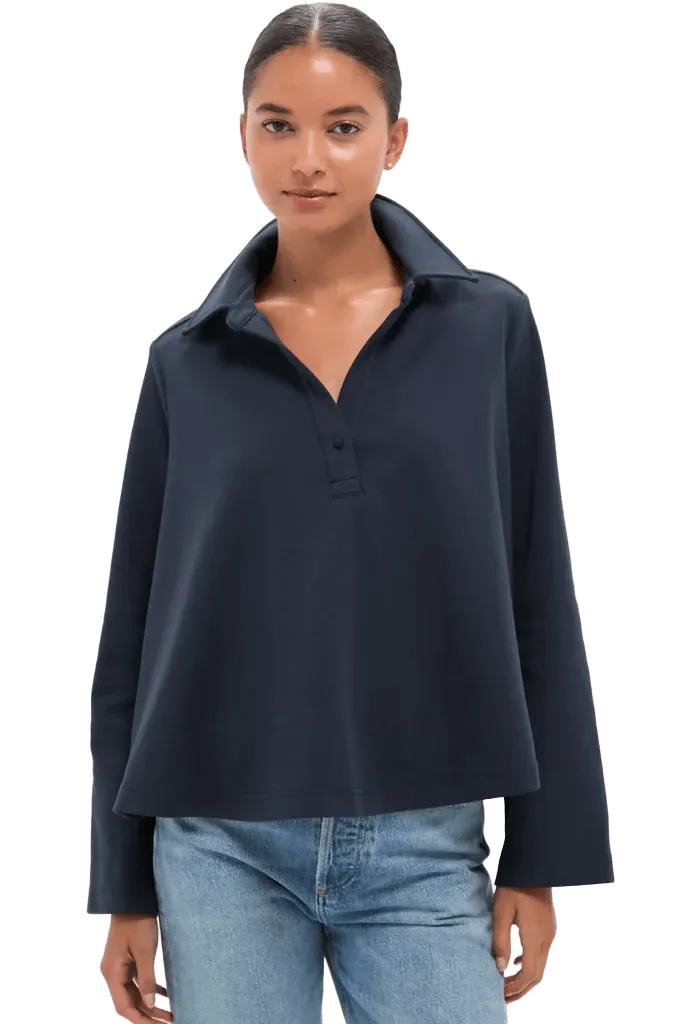 Navy Carlyn Long Sleeve Polo