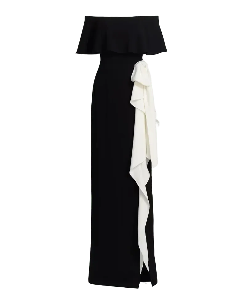 Two-Tone Bow Off-The-Shoulder Column Gown