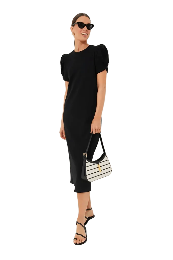 Black Short Sleeve Vesty Midi Dress