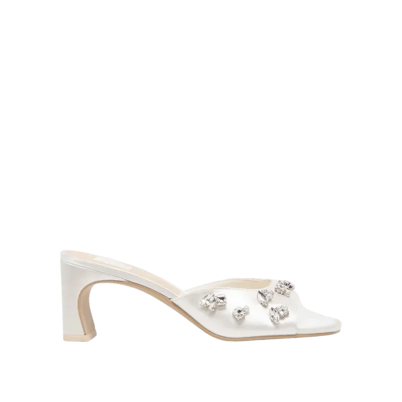 Genene Rhinestone Heels White Satin