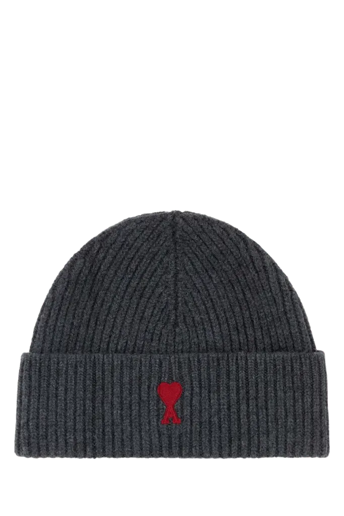AMI Paris BFUHA116018 Virgin Wool Beanie — Gray
