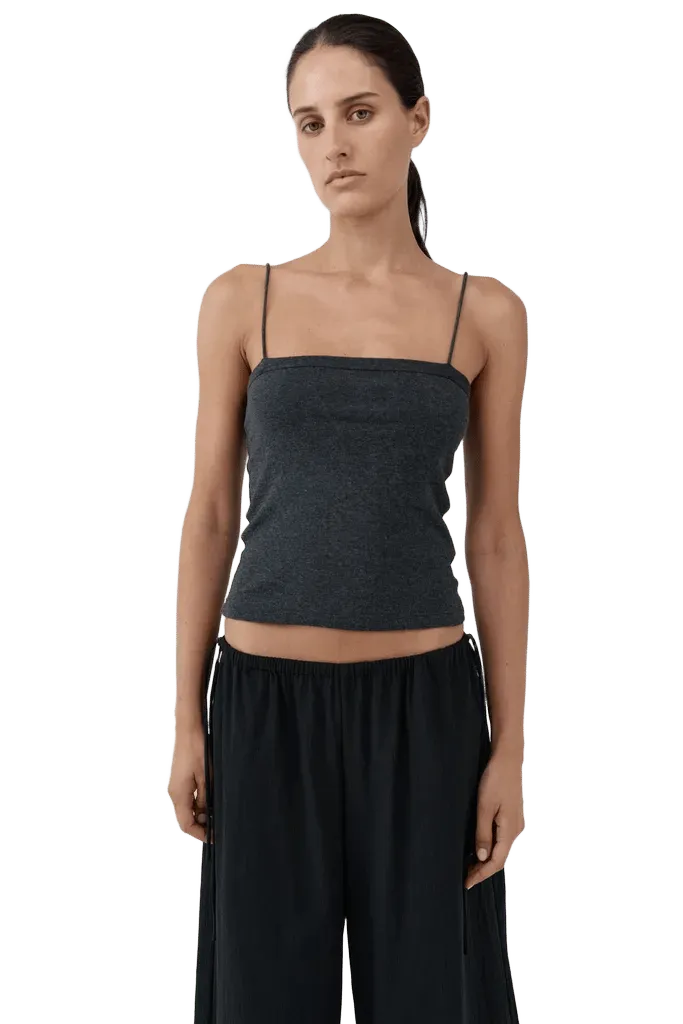 Organic Cotton Square Neck Cami - Charcoal Melange