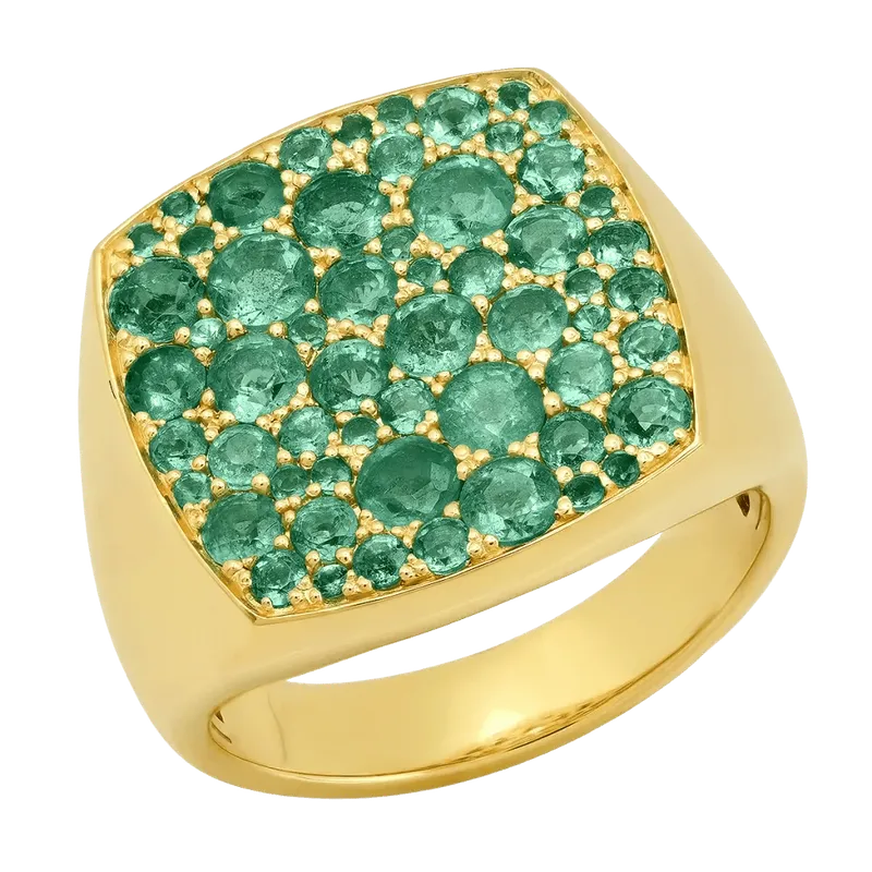 Emerald Cushion Signet Ring