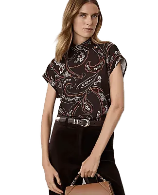 Paisley Mixed Media Cowl Neck Top