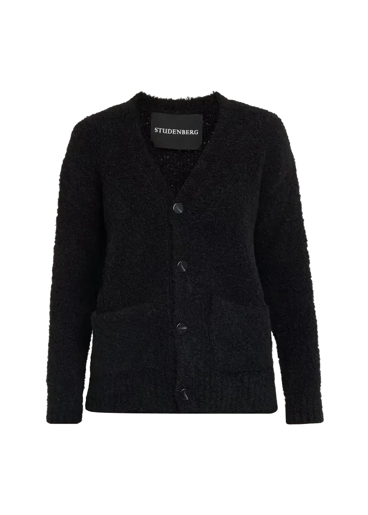 Camel Slub Boucle Pocket V-Neck Cardigan