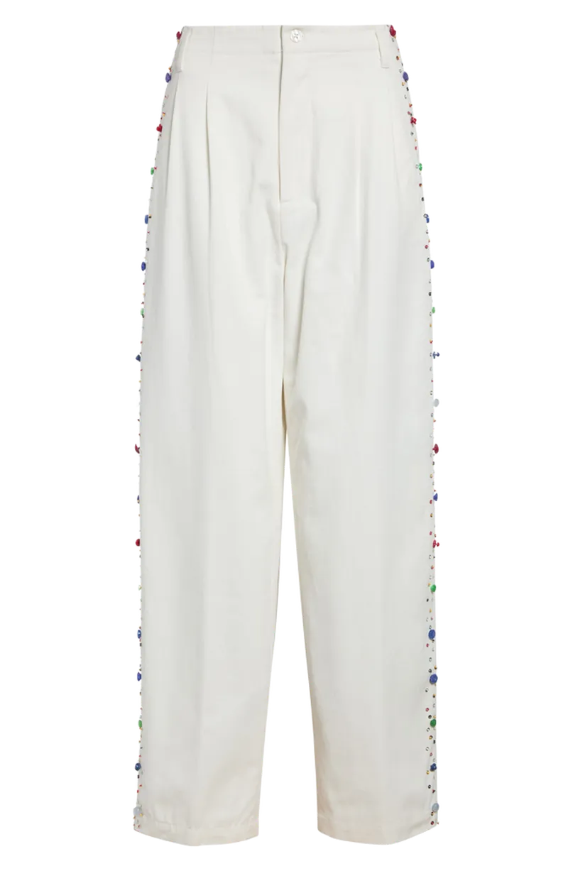 Button Jar Cotton Wide Leg Pants
