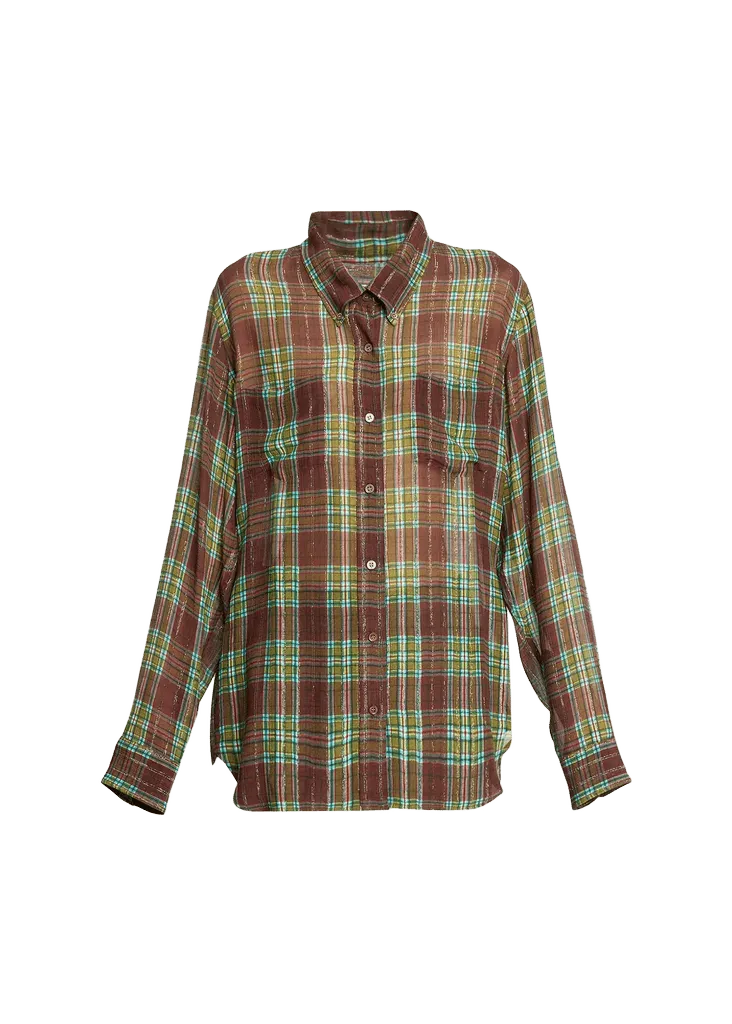 Plaid Silk-Blend Button-Front Shirt