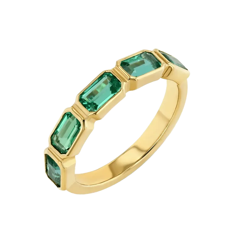 Emerald Emerald Cut Bezel Set Band
