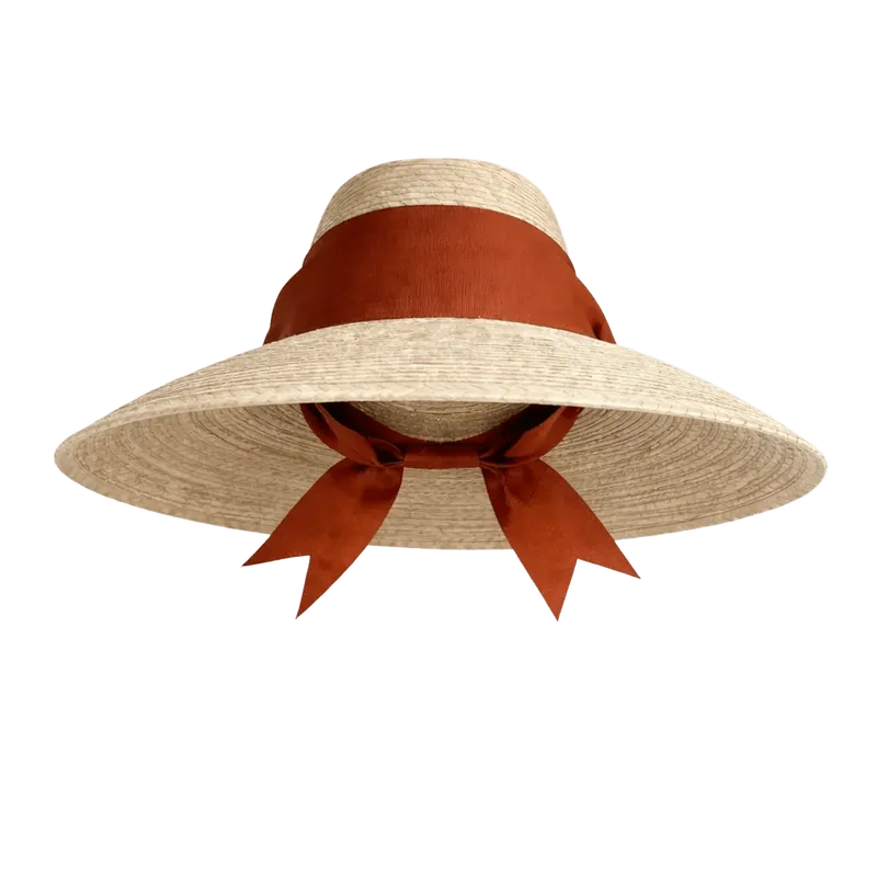 Hollyhock Sun Hat in Wide & Short Rust/Burnt Orange Grosgrain Ribbon