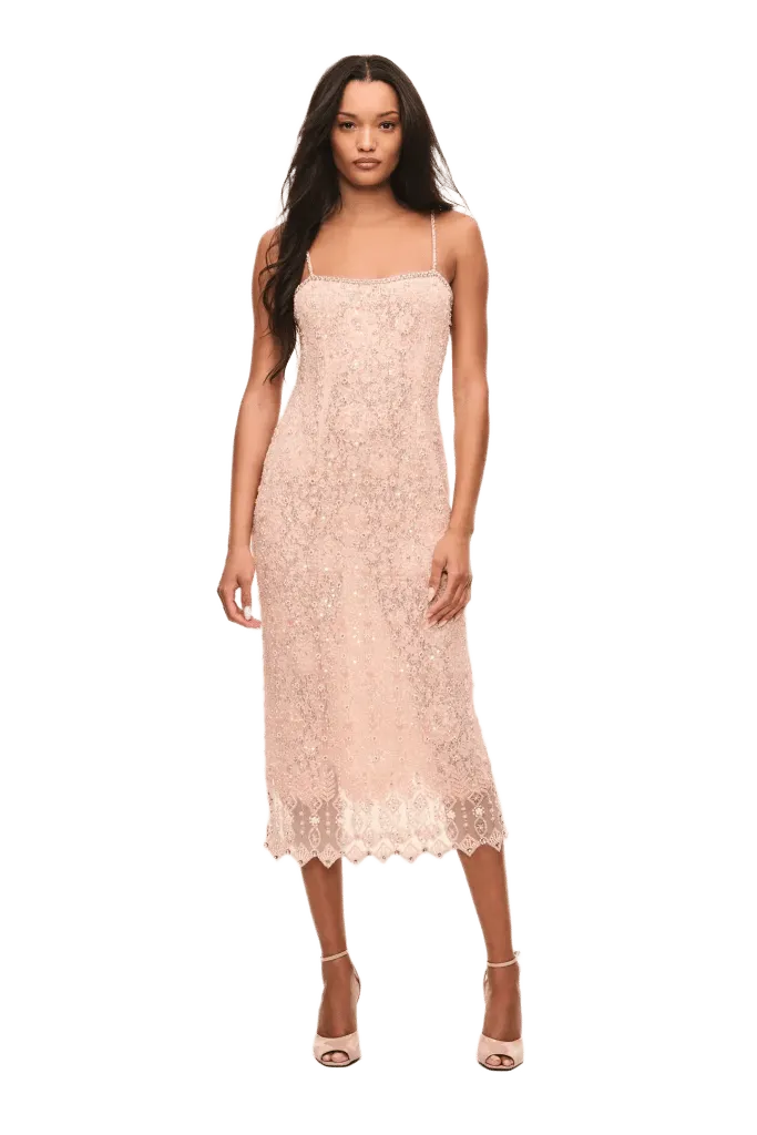 Olandria Beaded Lace Midi Dress