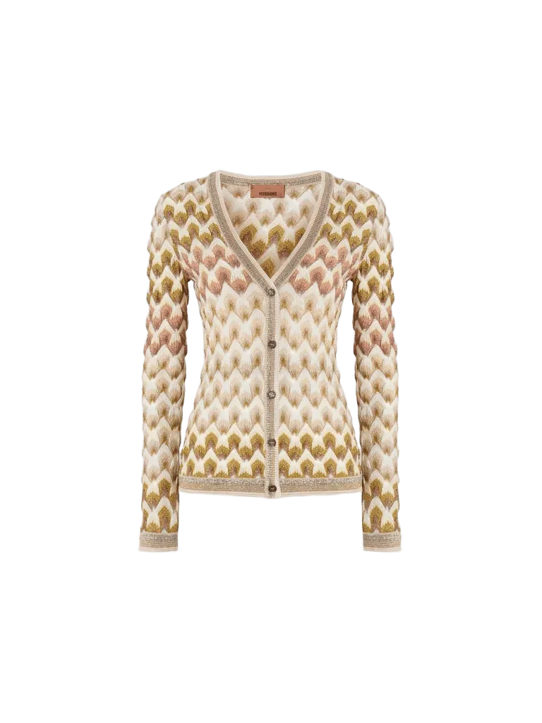 Slim Viscose Lamé Cardigan With Lace Motif