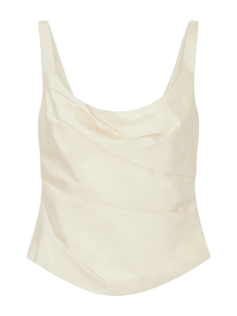 Draped Tussah silk-blend bustier top