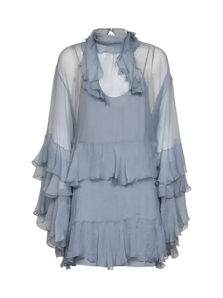 Chloé Ruffled Silk Muslin Mini Dress — Blue