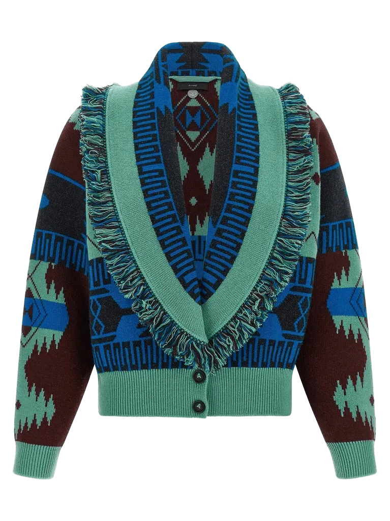 Alanui Virgin Wool and Cashmere Jacquard Cardigan — Blue