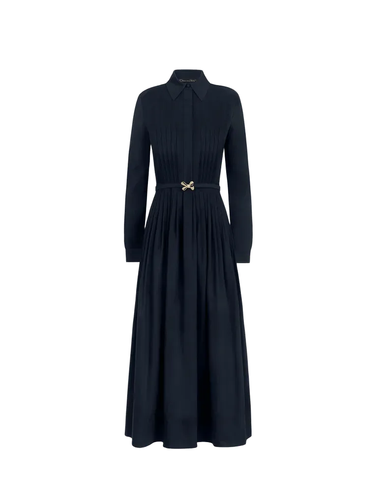 Bow Belt Cotton Stretch Twill Dress
