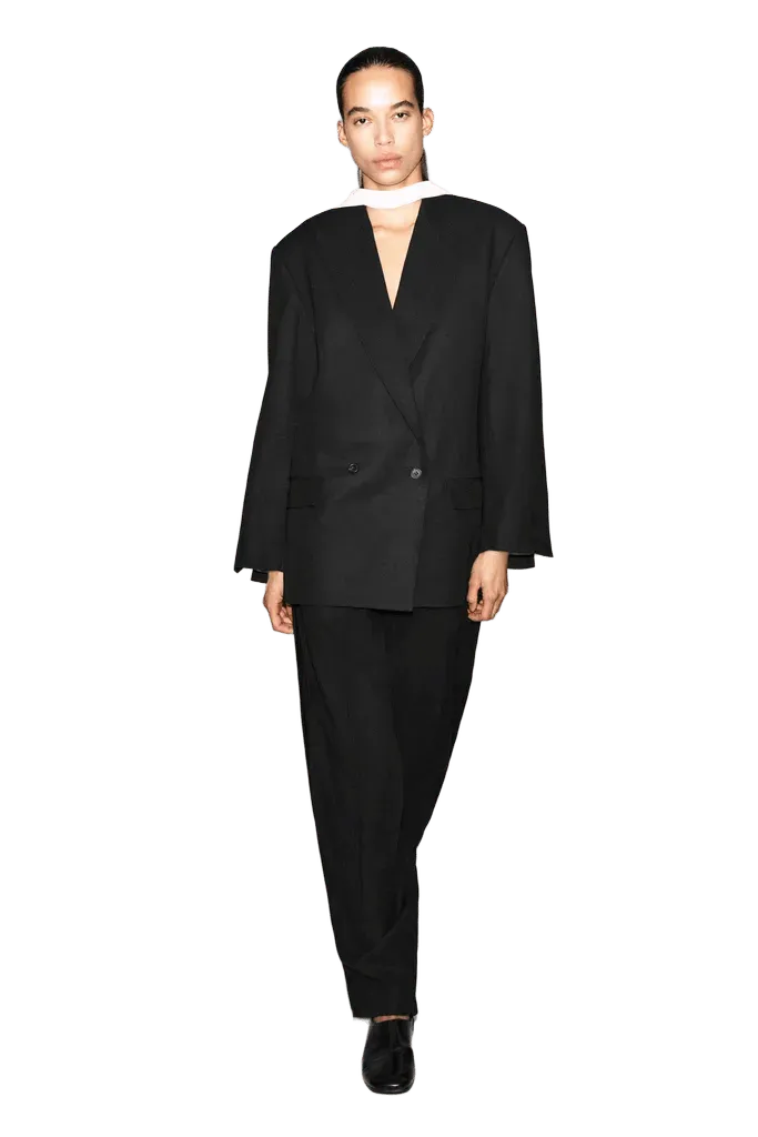 CONTRAST-LINED DOUBLE-BREASTED BLAZER