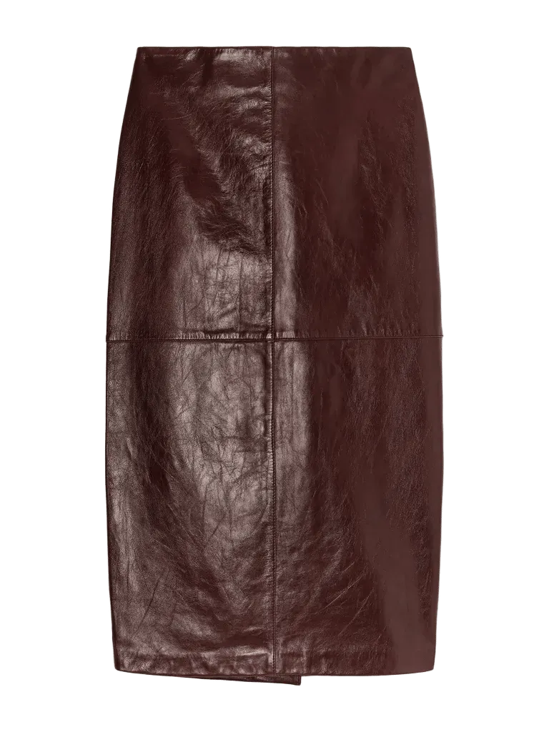 Lappole paneled glossed-leather midi skirt