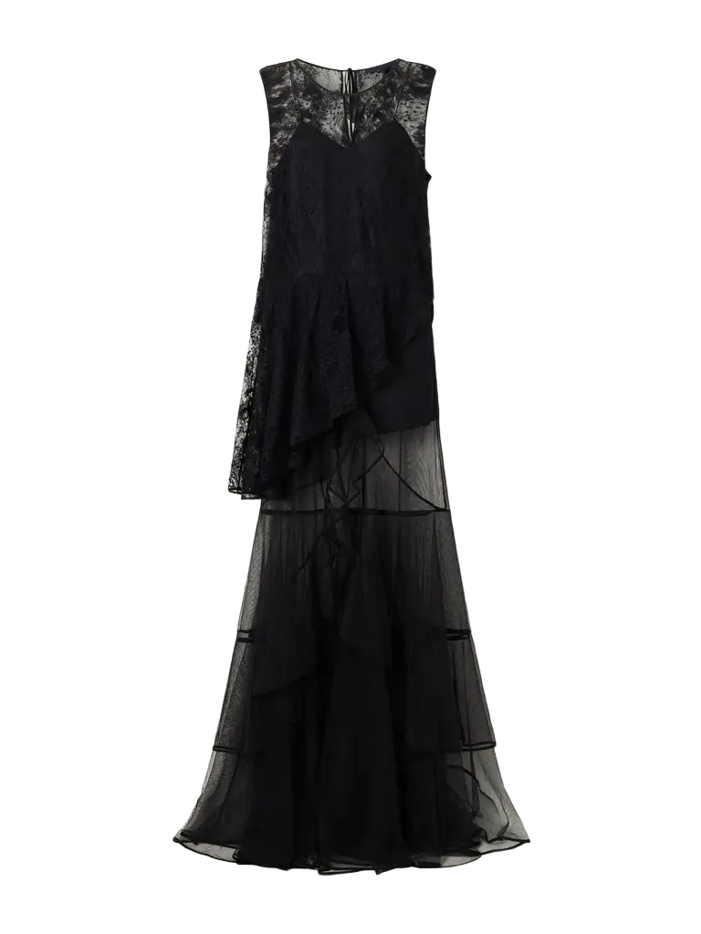 Dana ruffled tiered cotton-blend lace and tulle gown