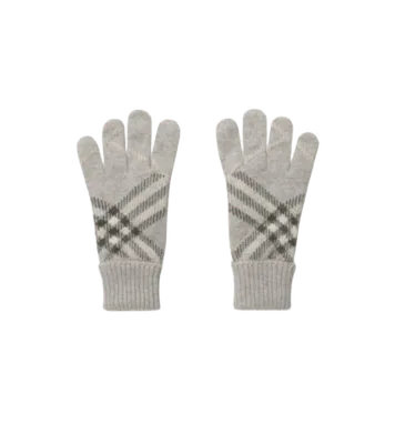 Check Cashmere Blend Gloves in Mitten grey - Men | Burberry Official