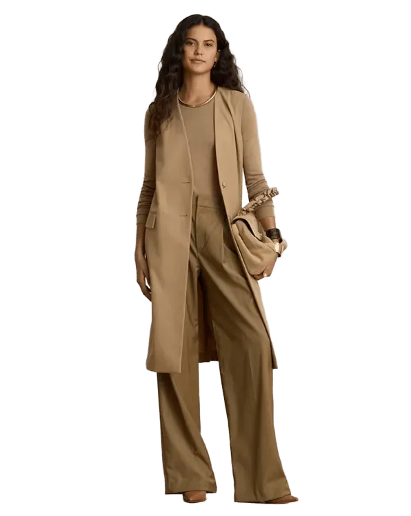 Wool-Blend Twill Longline Vest