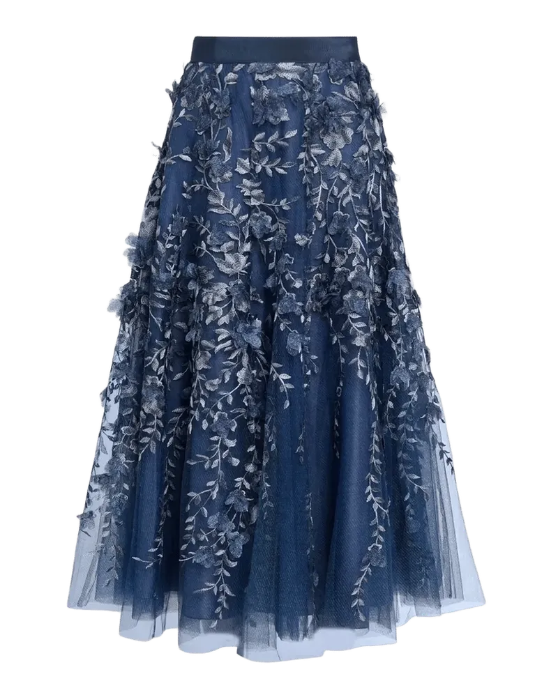 Floral Embroidered Tulle Midi Skirt