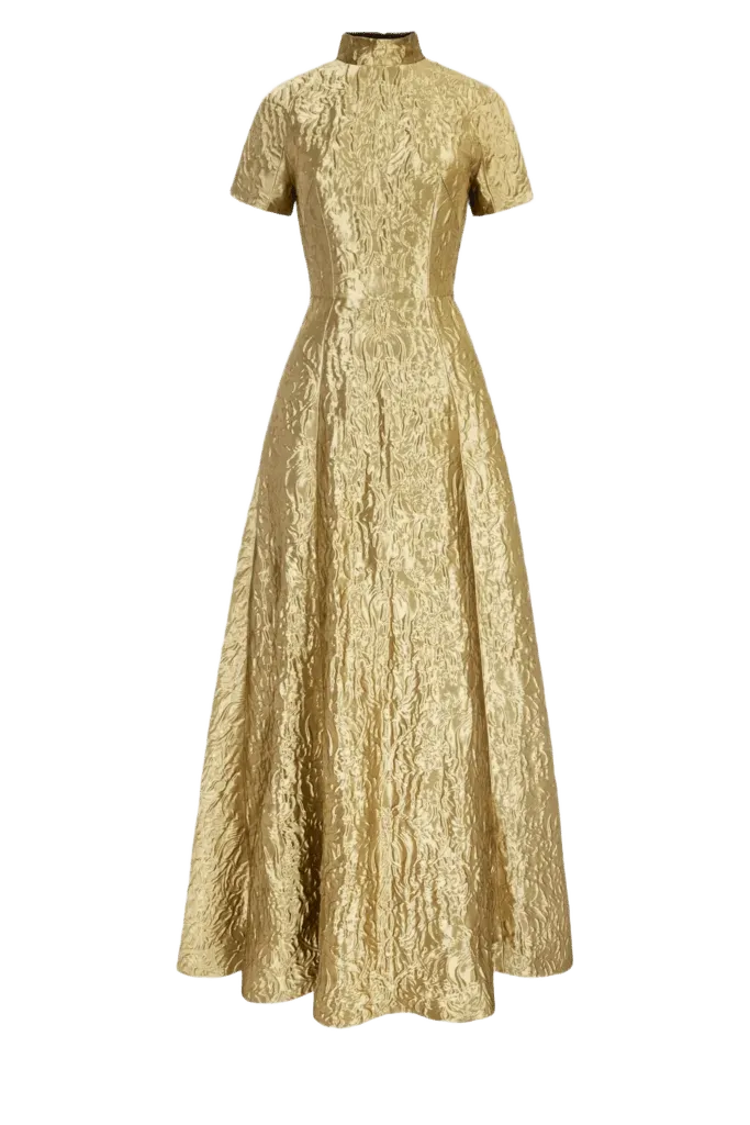 Malinda Dress in Gold Metallic Jacquard