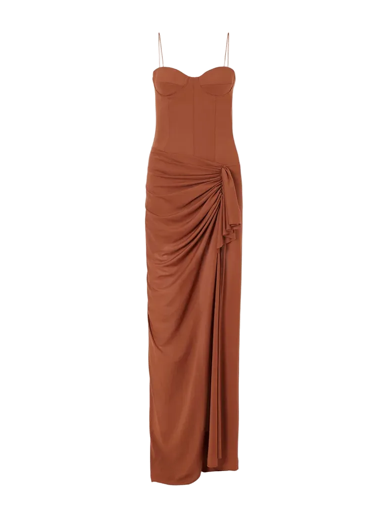 Tie-detailed draped jersey gown