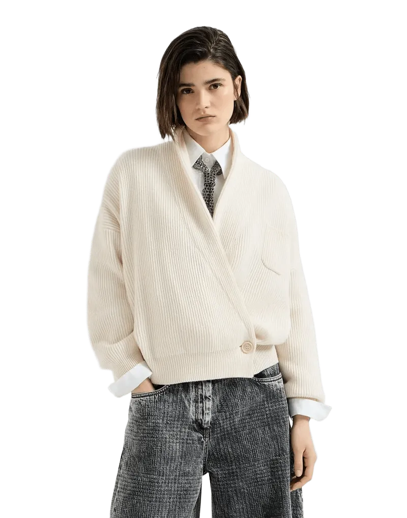 English rib cashmere cardigan