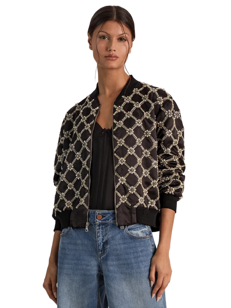 WILLIE EMBELLISHED BOMBER JACKET - BLACK/CLEAR CRYSTAL